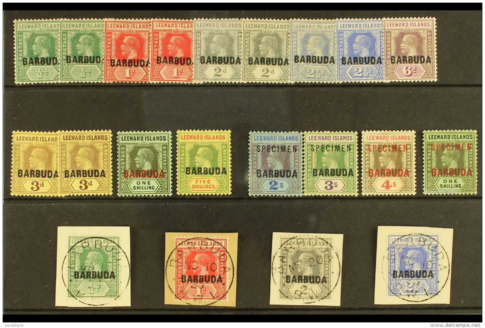 BARBUDA 1922 INTERESTING GROUP Of KGV Mint &amp; Used Issues On A Stock Card. Includes Script CA Wmk Set To 6d,... - Altri & Non Classificati