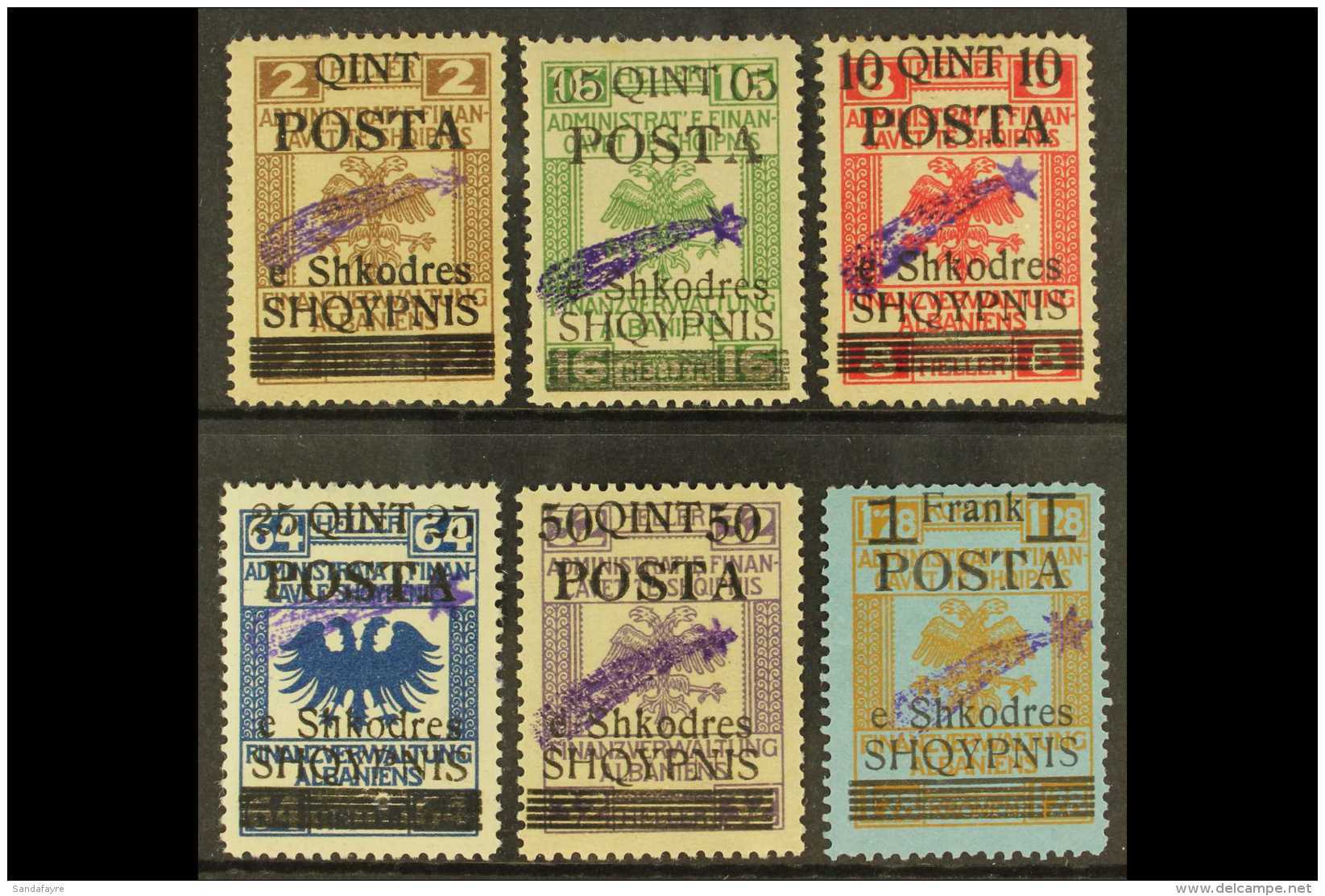 1919 "Comet" Overprint On Austrian Fiscal Stamps, Mi 47III/52III, The 25q Is 50IIIb, Very Fine Mint. (6 Stamps)... - Albania