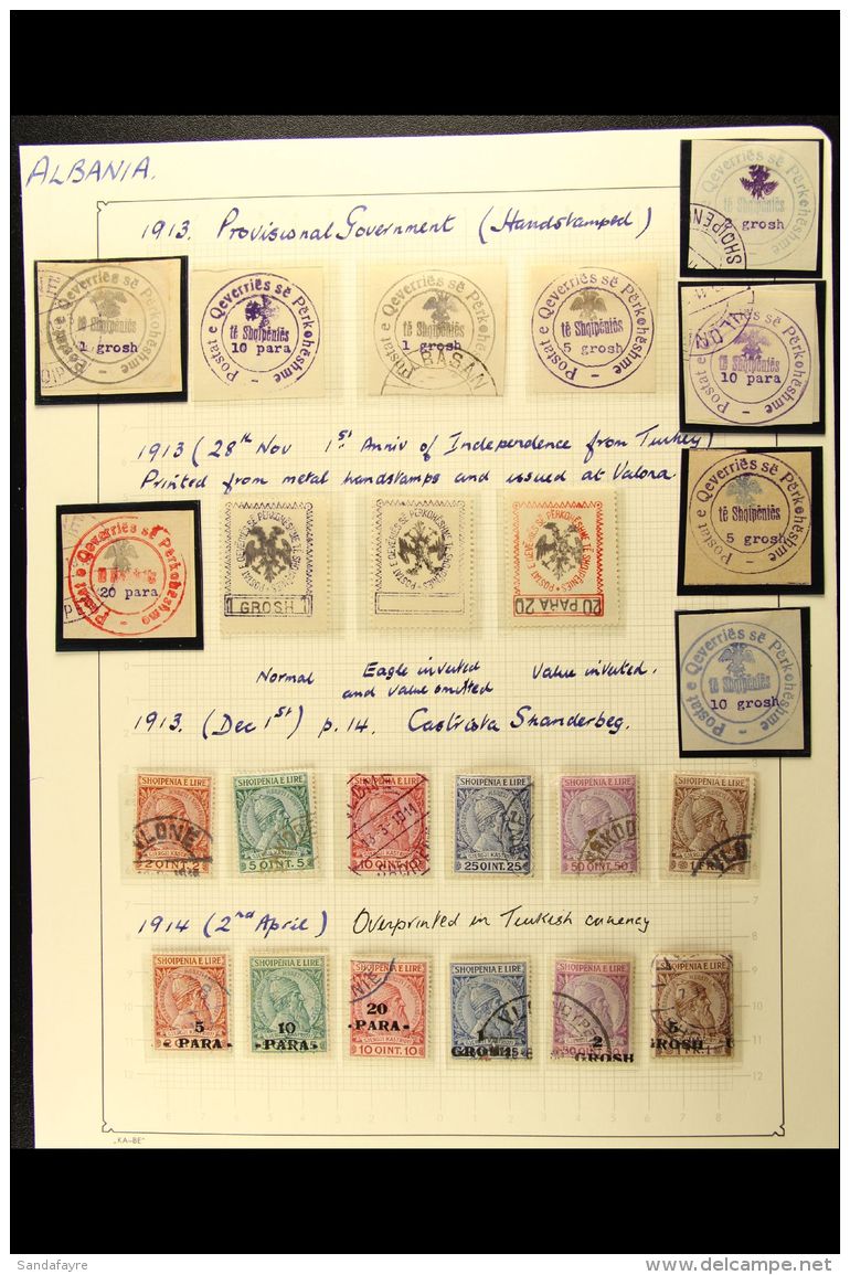 1913-1922 ATTRACTIVE COLLECTION In Hingeless Mounts On Leaves, Inc 1913 (Oct) Set Mostly Used, 1913 (Nov) Set... - Albania