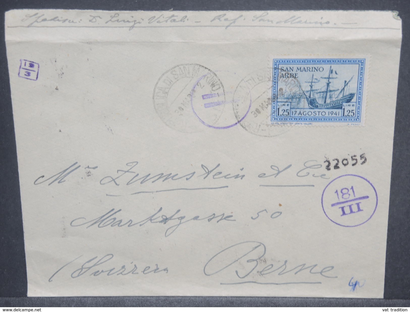 SAINT MARIN - Enveloppe Pour La Suisse Avec Contrôle Postal , Période 1941/45 - L 7462 - Covers & Documents