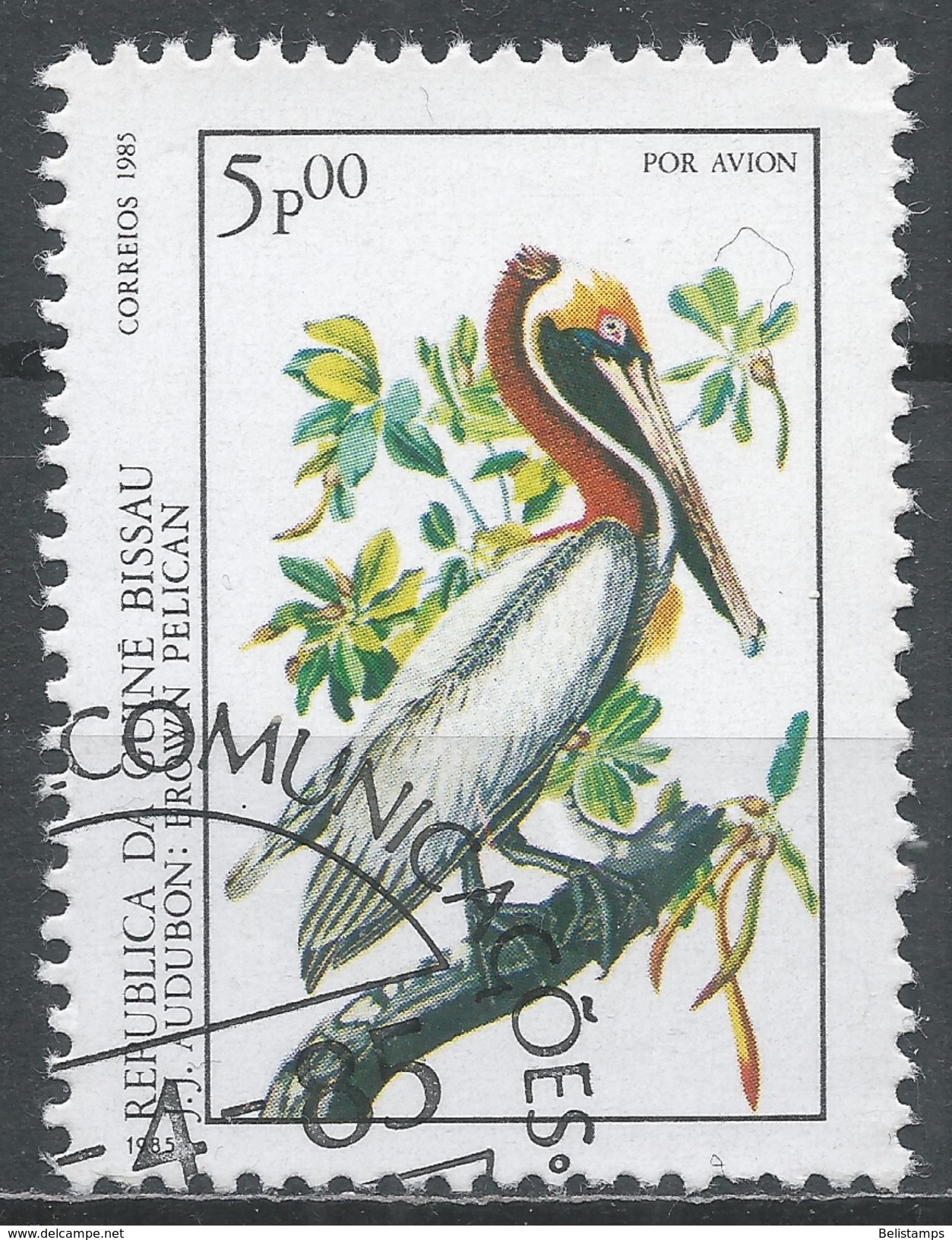 Guinea-Bissau 1985. Scott #C50 (U) Bird, Audubon Birth Bicent. Brown Pelican - Guinea-Bissau