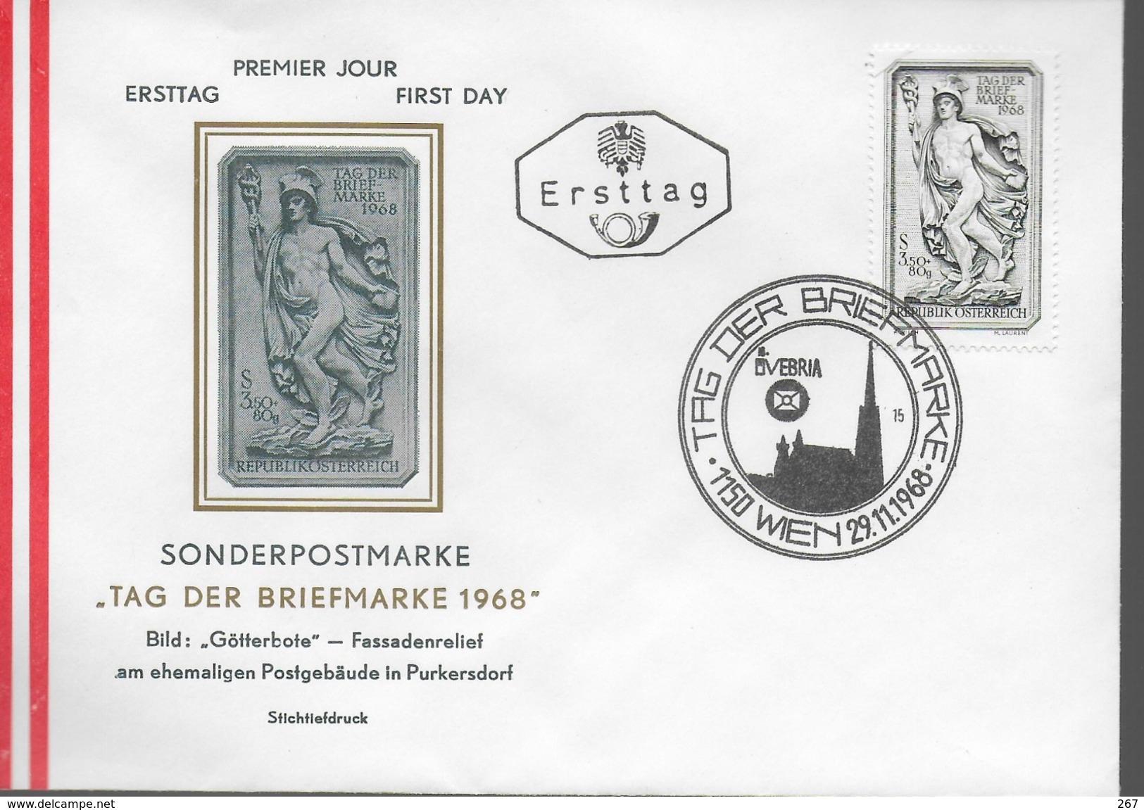 AUTRICHE    FDC    1968    Poste  Hermes  Messager Des Dieux - Post