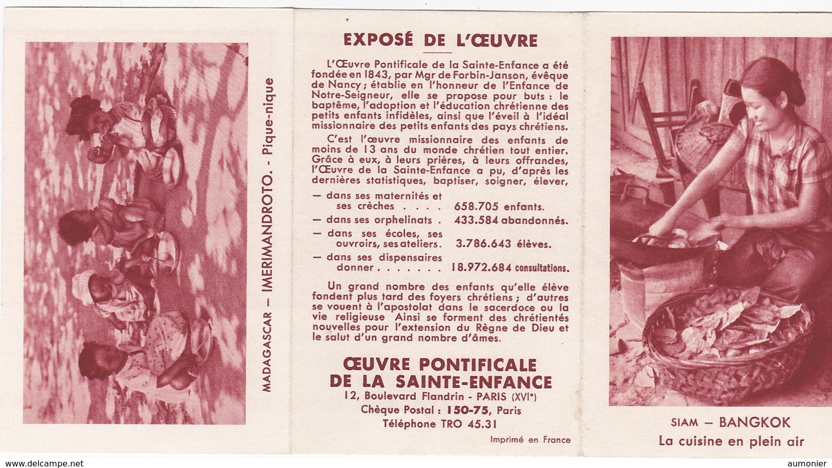 Calendrier Publicitaire Des &OElig;uvres Pontificale De La Sainte Enfance Paris . ( 1959 ) - Petit Format : 1941-60