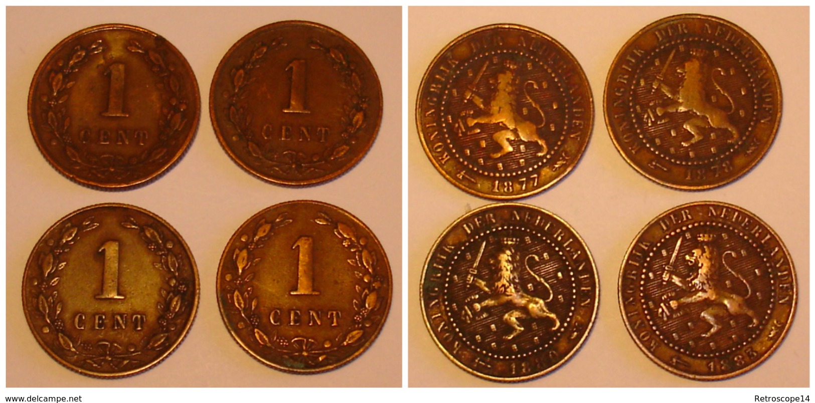 Lot 5 Coins NEDERLAND 1 CENT 1877 1878 1880 1883 + 2,5 CENT 1884. Lot 5 Pièces PAYS-BAS - 1849-1890 : Willem III