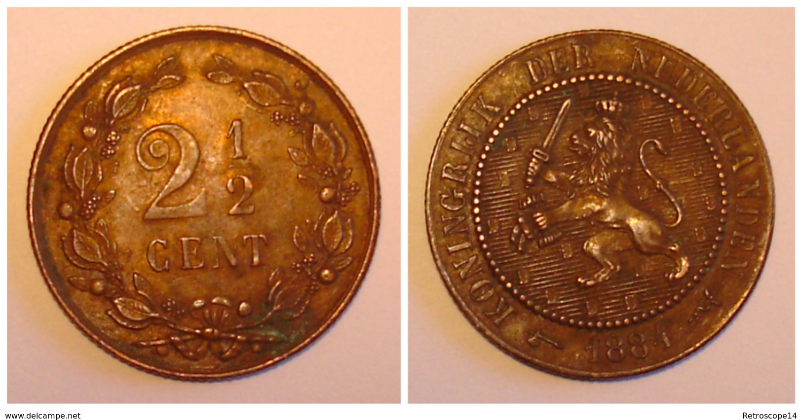 Lot 5 Coins NEDERLAND 1 CENT 1877 1878 1880 1883 + 2,5 CENT 1884. Lot 5 Pièces PAYS-BAS - 1849-1890 : Willem III