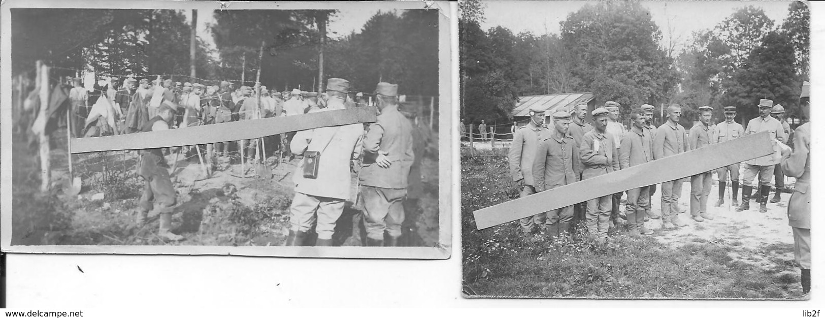 Pas De Calais Bouvigny Camp De Transit De Prisonniers Allemands Dans Les Bois Gardés Par Des Français 2 Photos 14-18 Ww1 - Guerre, Militaire