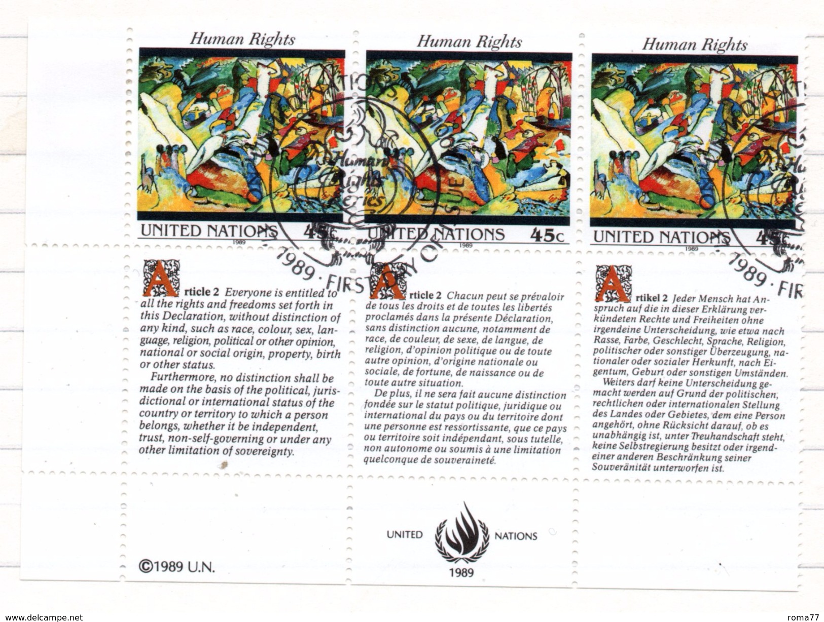 58 - NAZIONI UNITE ONU 1989 , Unificato Serie N. 563/564  Usata . Trittici - Oblitérés