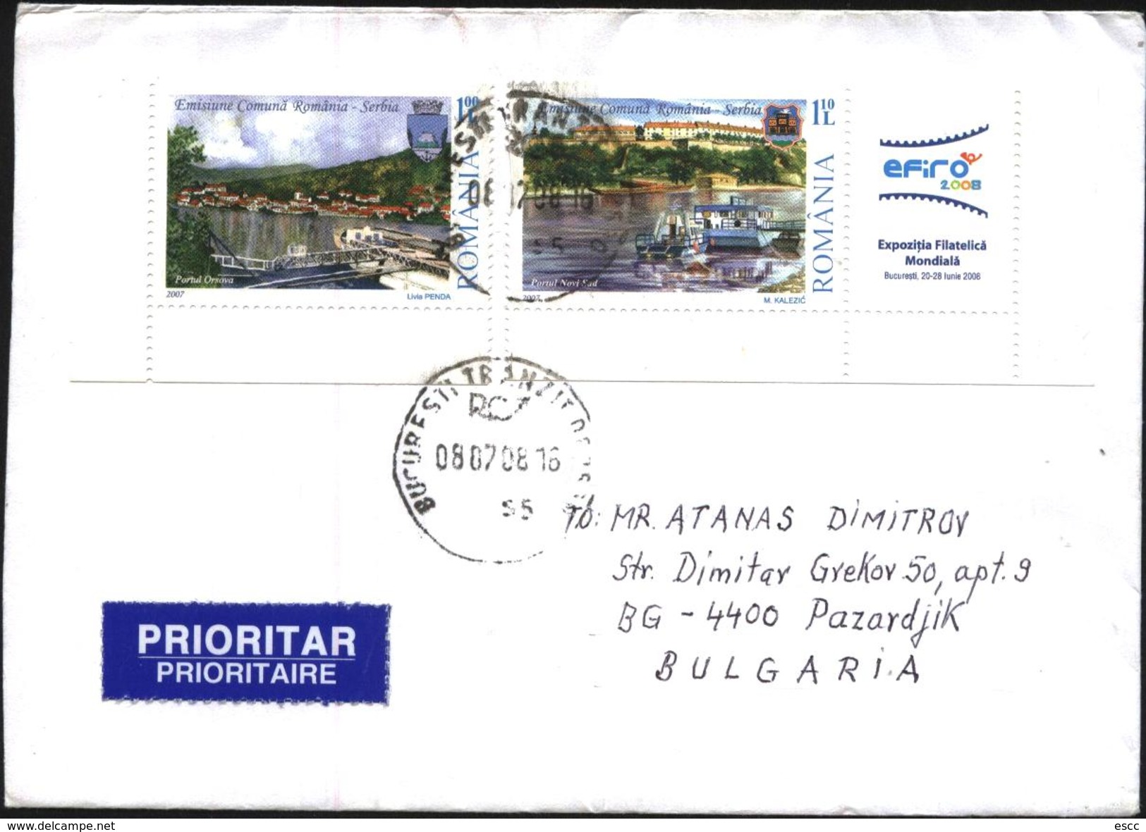 Mailed Cover (letter) With Stamps Joint Issue Wit Serbia Views Ships 2007 From Romania - Covers & Documents