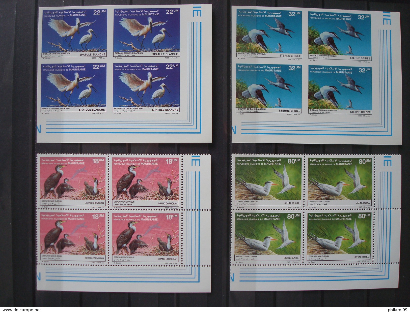 MAURITANIA / BLOCS Of 4 / 1986 IMPERFORATED + 1988 PERF./ MNH ** / BUZIN BIRDS FAUNA - Mauritanie (1960-...)