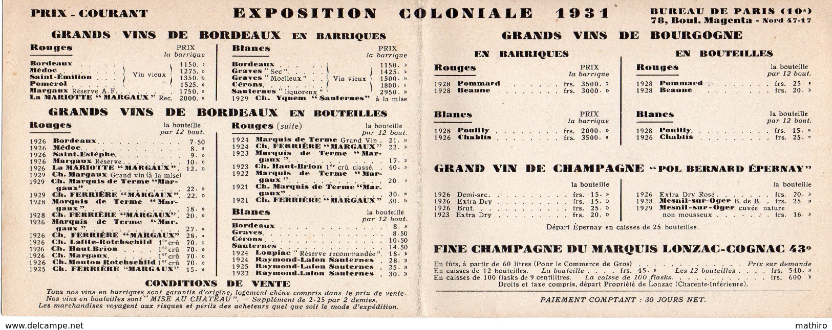 MARGAUX , Dépliant 2 Volets ,Publicité , Armand Feuillerat , Propriétaire Château Marquis De Terme - Alkohol