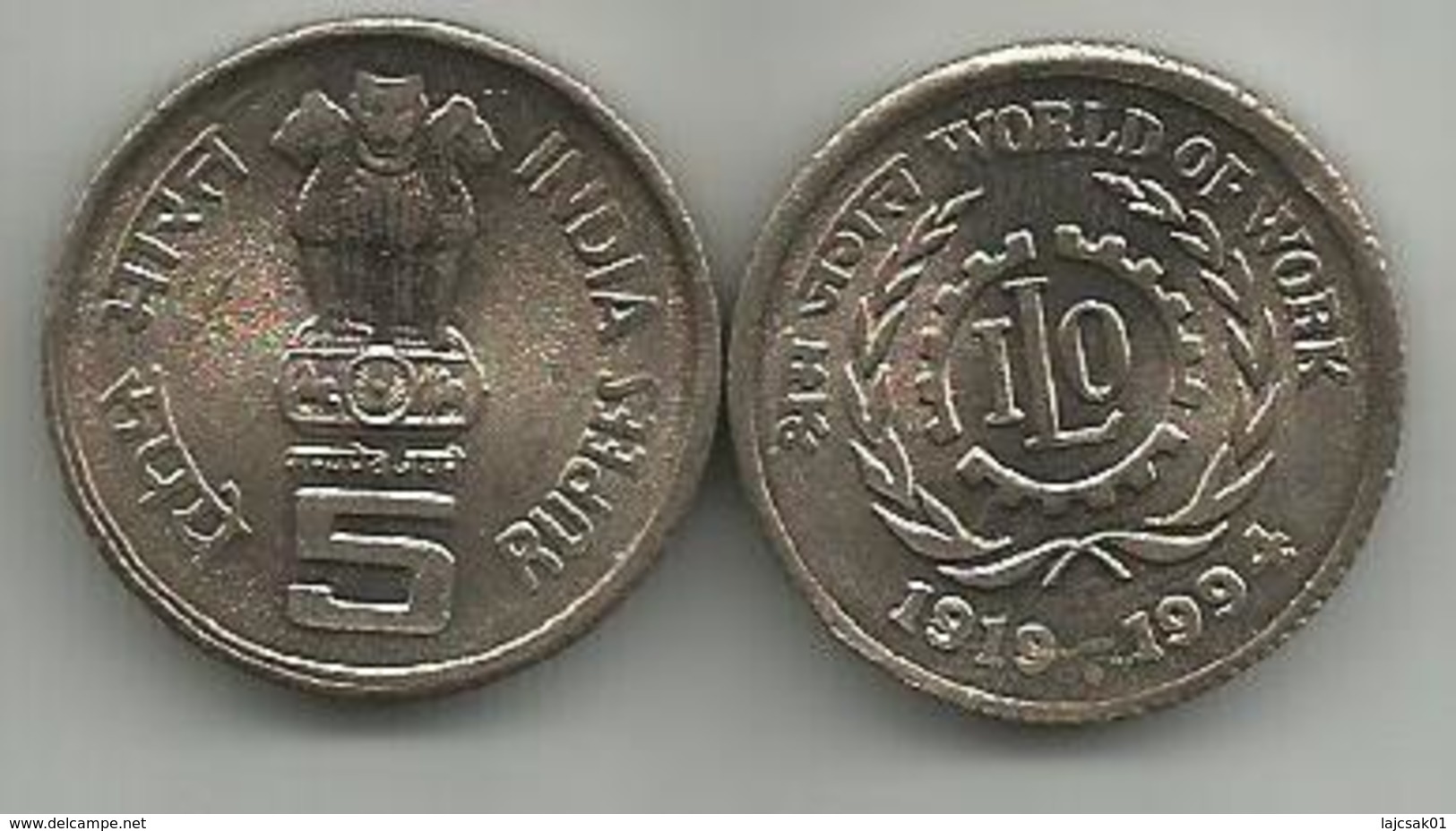 India 5 Rupees 1994. KM#155 UNC World Of Work - 75 Years Of ILO - India