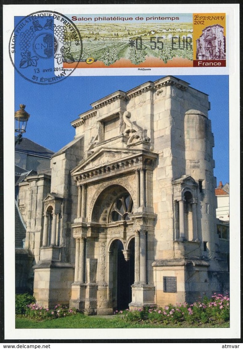 FRANCE (2012) - Carte Maximum Card - ATM LISA - Salon Philatélique Printemps Épernay 2012 - Portail Saint-Martin - 2010-... Vignette Illustrate