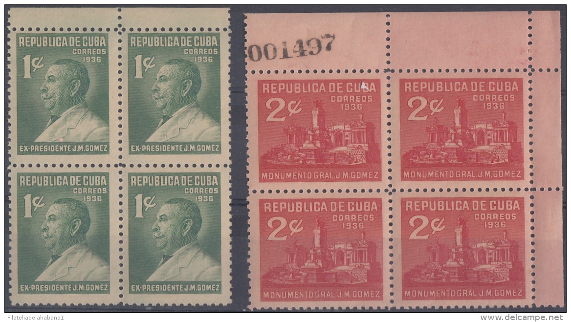 1936-300 CUBA REPUBLICA. 1936. Ed.292-93 MONUMENTO A JOSE MIGUEL GOMEZ BLOCK 4. MNH. - Ungebraucht