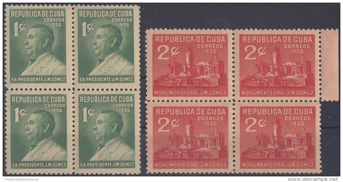 1936-301 CUBA REPUBLICA. 1936. Ed.292-93 MONUMENTO A JOSE MIGUEL GOMEZ BLOCK 4. MNH. - Ungebraucht