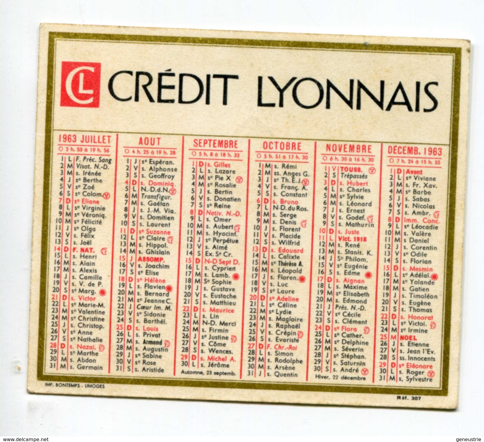 Beau Calendrier De Poche "Crédit Lyonnais 1963" Très Bon état ! - Petit Format : 1961-70