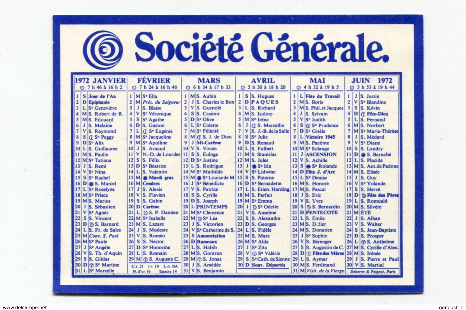 Beau Calendrier De Poche "Société Générale 1972" Très Bon état ! - Klein Formaat: 1971-80