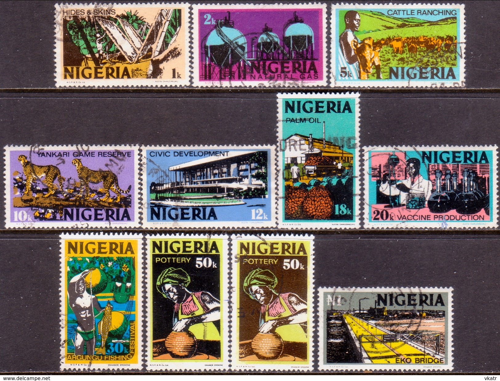 NIGERIA 1973 SG #280-89 Compl.set Used Including Two Shades Of 50k - Nigeria (1961-...)