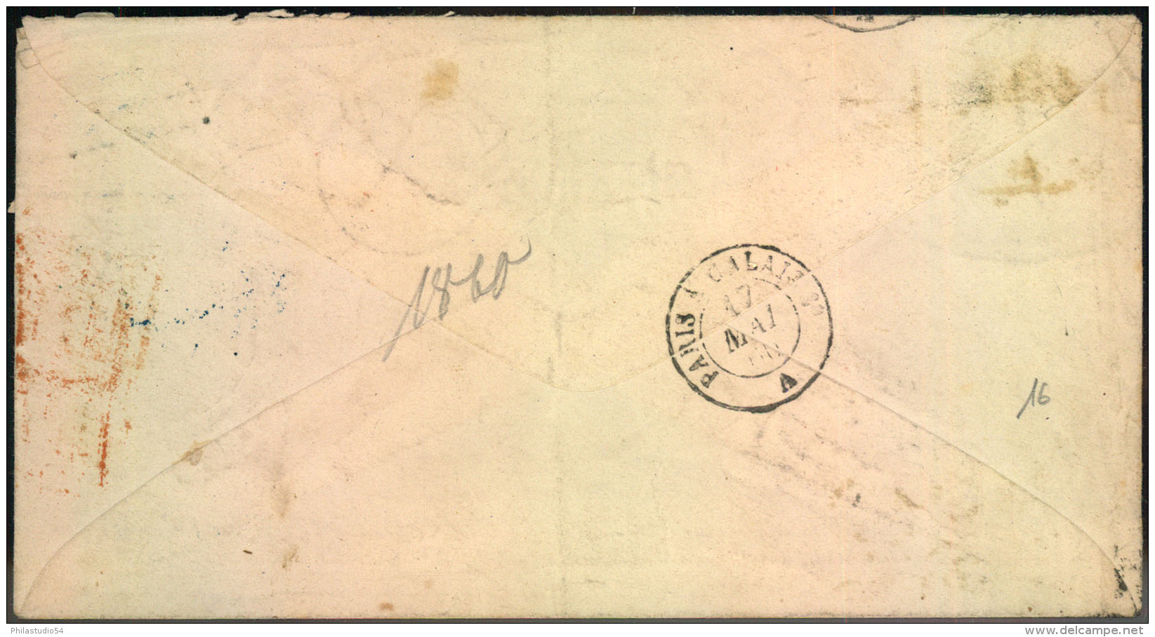 1860, 80 C. Imperf. Napoleon On Transatlantic Letter ""Par Steamer Pr. Les Etats-Unis"" With Boxed ""Fr. Service"" And " - 1853-1860 Napoléon III