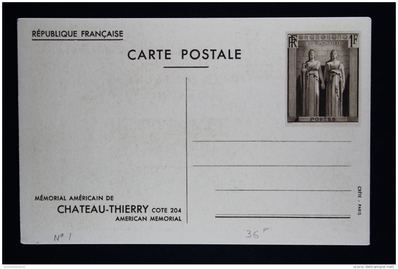 France: Card Postale  Memorial Americain de Chateau-Thierry   la série de 5 cartes  Type L1 S
