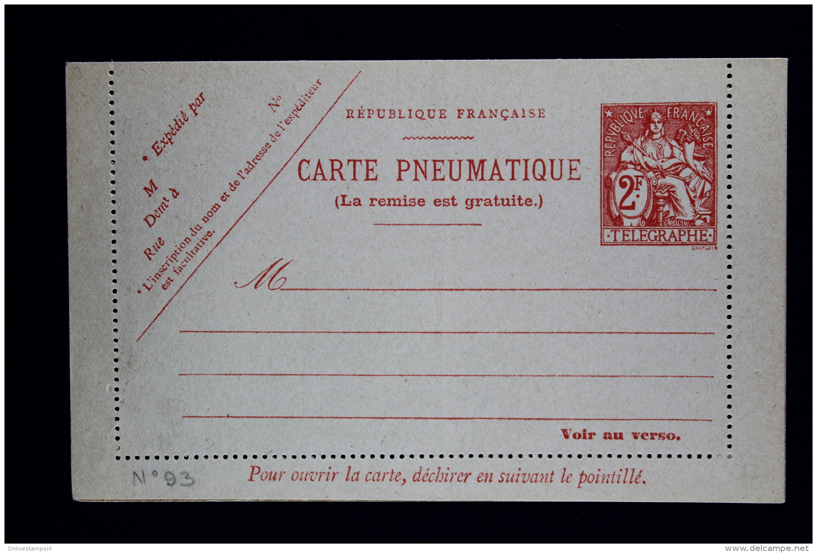 France Carte Lettre Pneu 1938 Type Q1  2 Fr. - Pneumatische Post