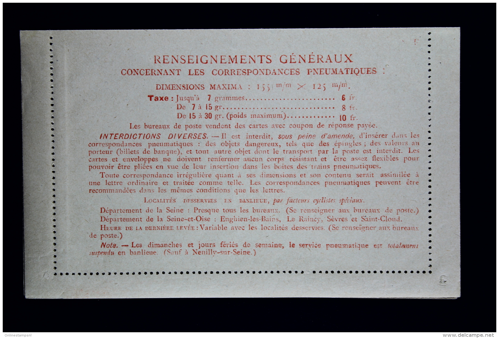 France Carte Lettre Pneu 1938 Type V1a   Papier Mince  6 Fr. - Pneumatiques