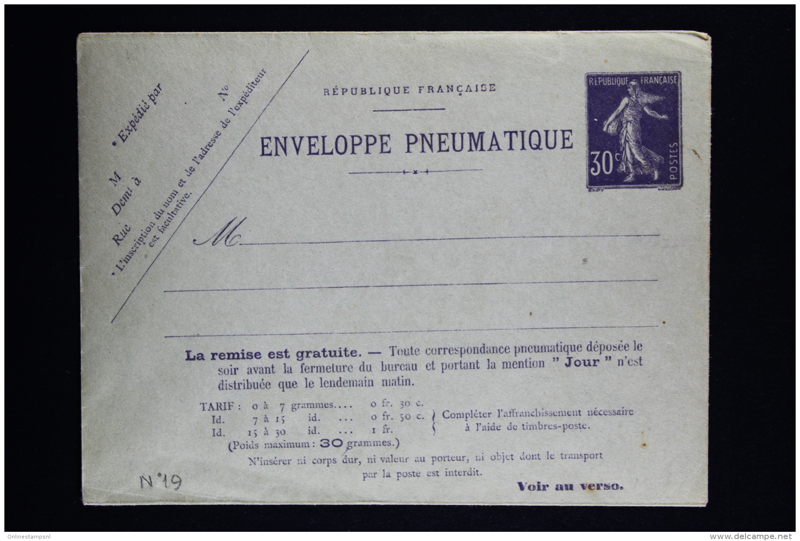 France  Enveloppe Pneu Sameuse  30 C. Type K17    1911 - Pneumatici