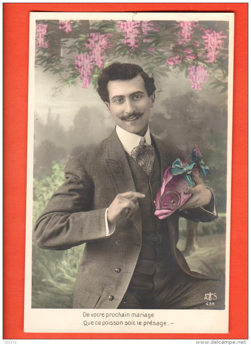 IBK-22 De Votre Prochain Mariage, Que Ce Poisson Soit Le Présage. Dandy Et Poisson. Cachet 1908 - 1er Avril - Poisson D'avril