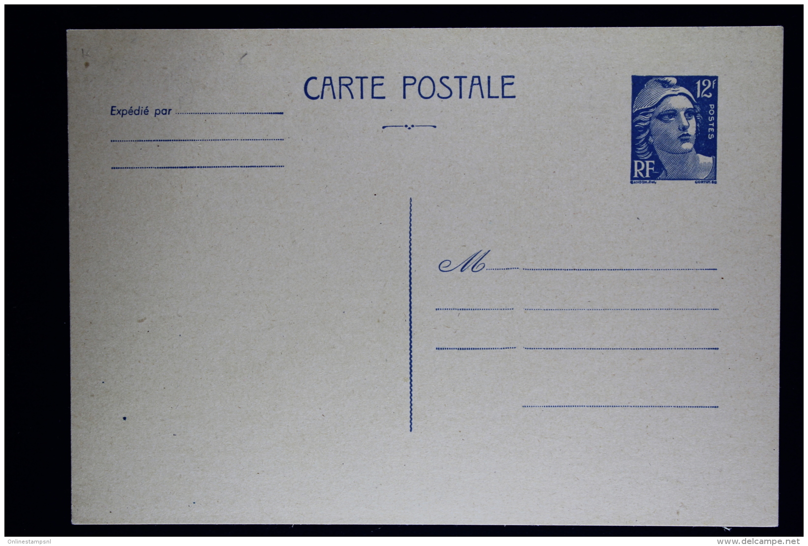 France  Carte Postale  Gandon 12 F   Type K1  1949 - Cartes Postales Types Et TSC (avant 1995)