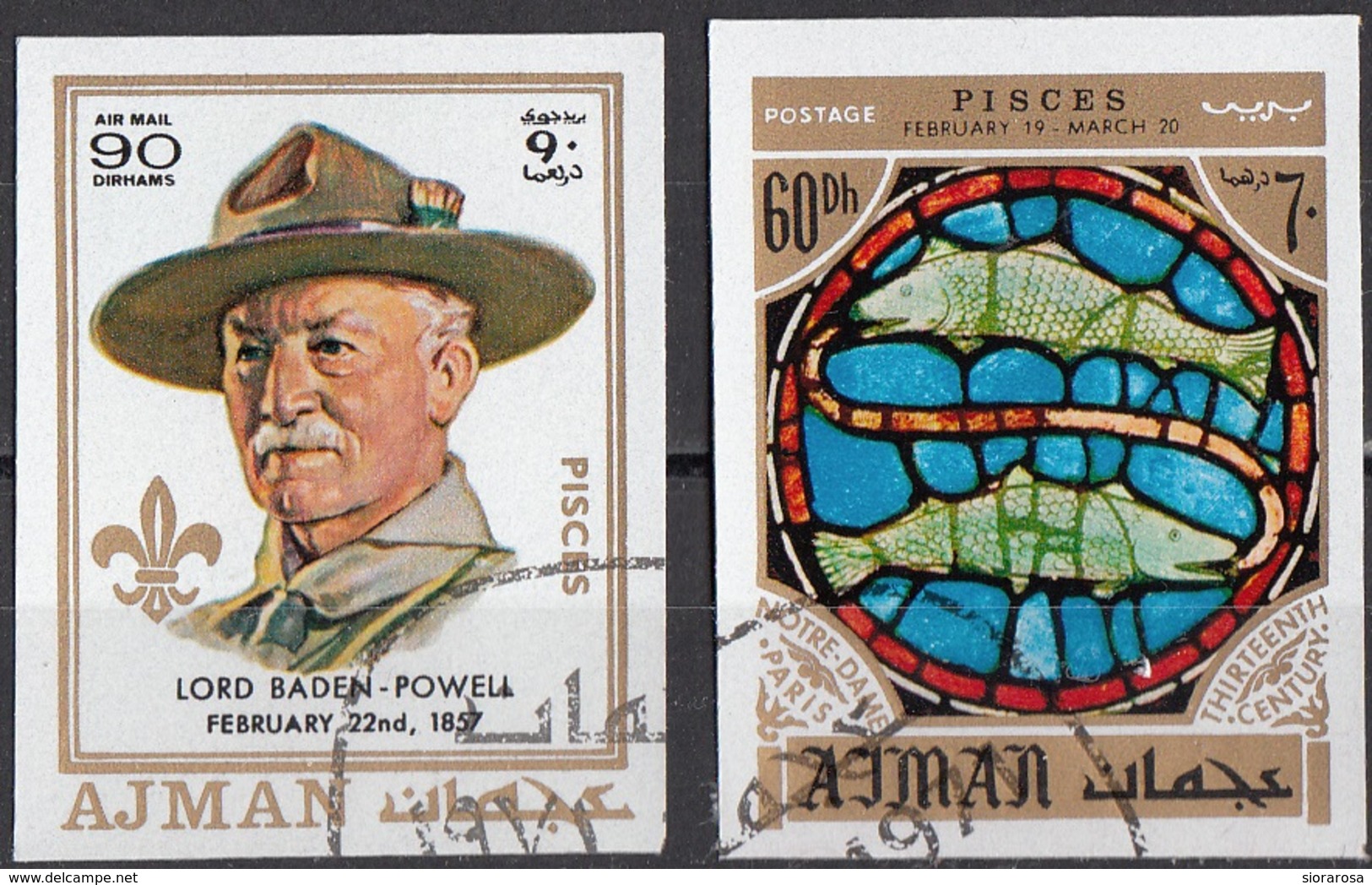 780 Ajman 1971 Lord Baden Powell - Zodiaco Pesci - Glass Window Vetrata Notre Dame - Astrologia