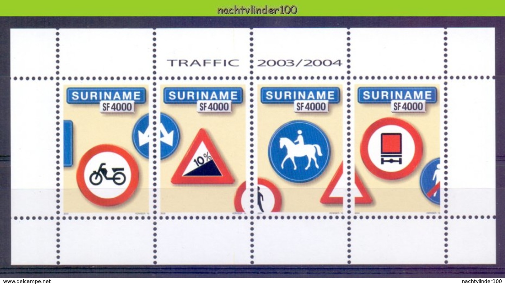 Nds1281 *SPECIAL* TRANSPORT PAARD BROMMER HORSE MOTORBIKE TRUCK TRAFFIC SIGNS VERKEHRSZEICHEN SURINAME 2004 PF/MNH # - Autres & Non Classés