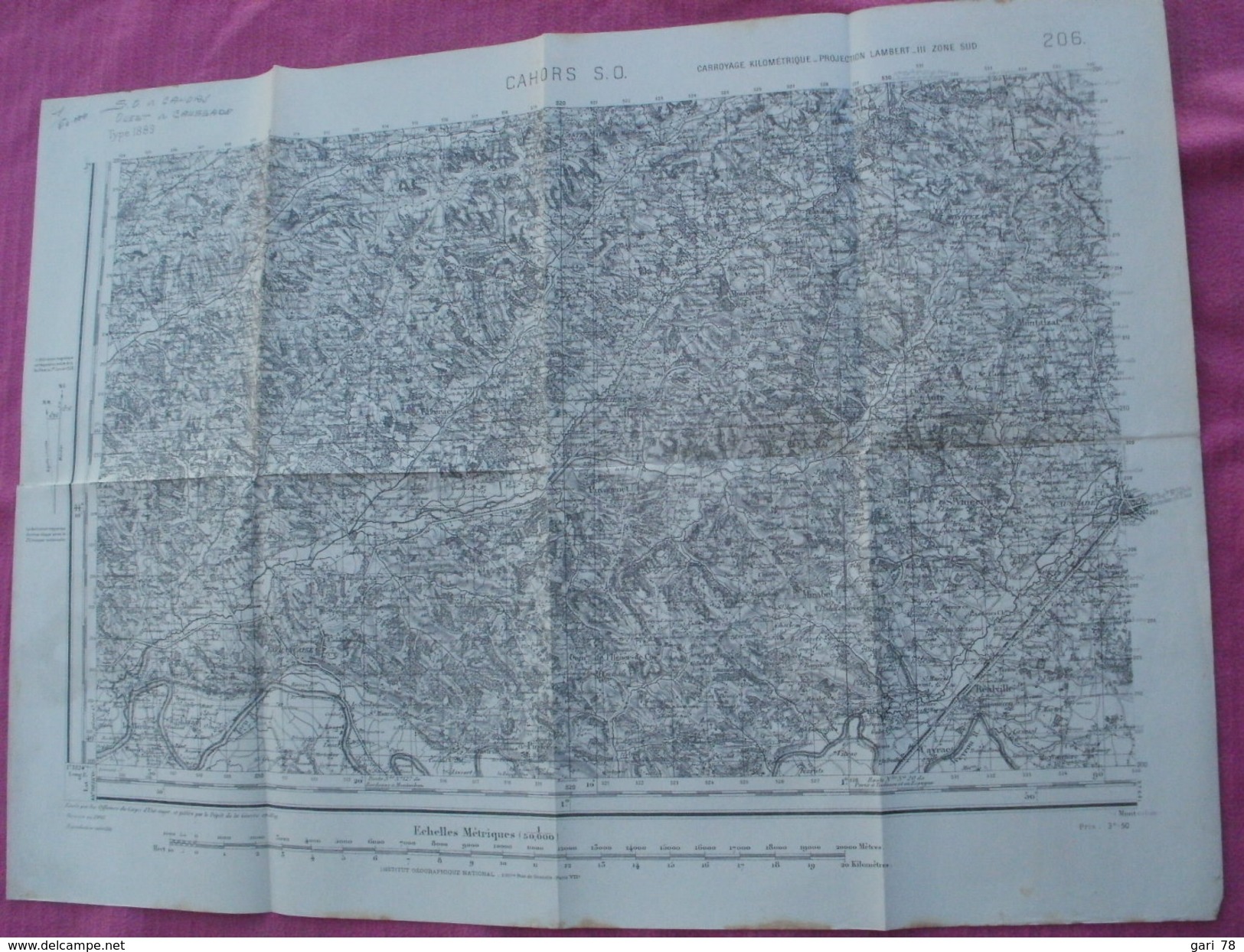 Carte Topographique D'Etat Major De CAHORS TYPE 1889 CARROYAGE KILOMETRIQUE - Topographische Karten