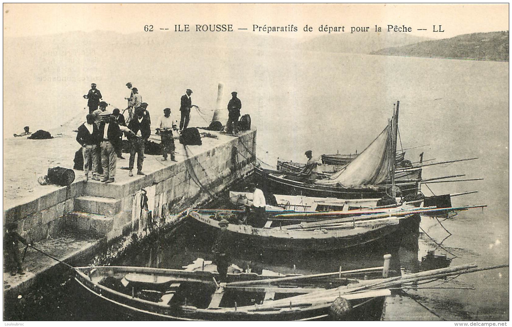 RARE ILE ROUSSE  PREPARATIFS DE DEPART POUR LA PECHE - Otros & Sin Clasificación