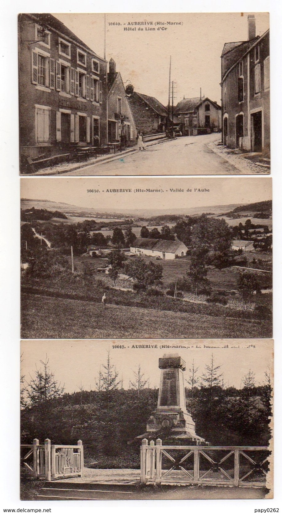 613-1) AUBERIVE - 3 CP - HOTEL DU LION D'OR-VALLEE DE L'AUBE-MONUMENT AUX MORTS - Auberive