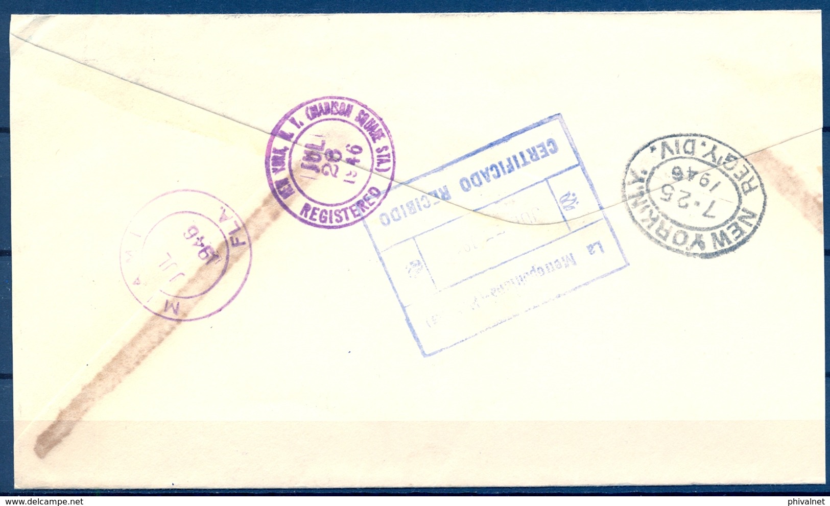 CUBA 1946 , HABANA - LA METROPOLITANA - NUEVA YORK , SOBRE CERTIFICADO , TRANSITOS Y LLEGADA - Briefe U. Dokumente