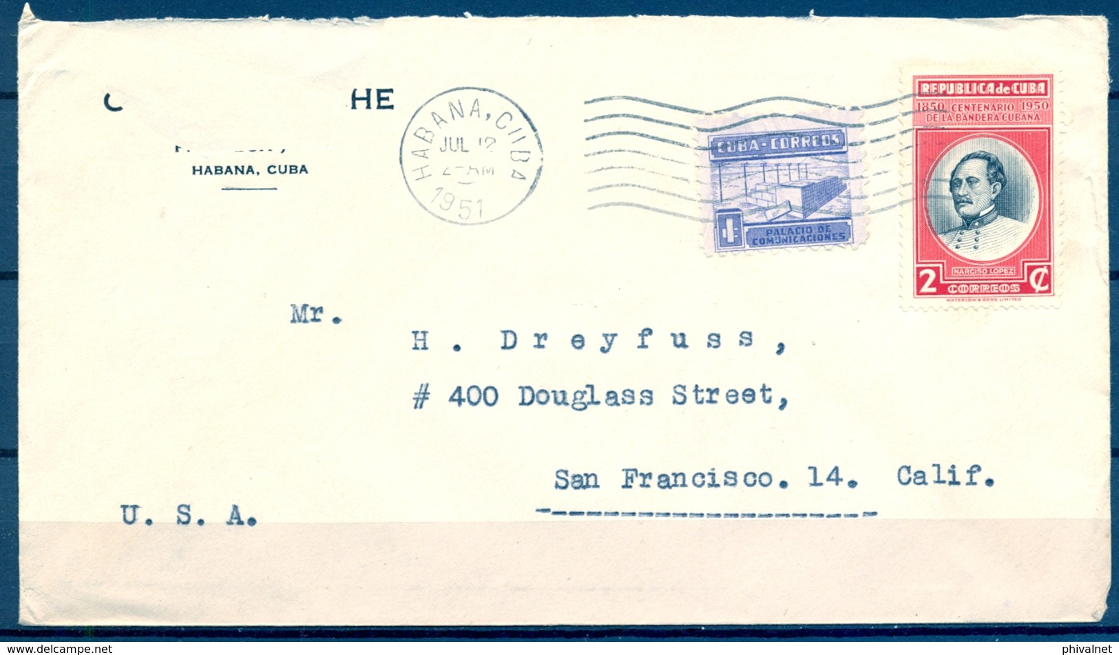 CUBA 1951 , LA HABANA - SAN FRANCISCO , SOBRE CIRCULADO - Lettres & Documents