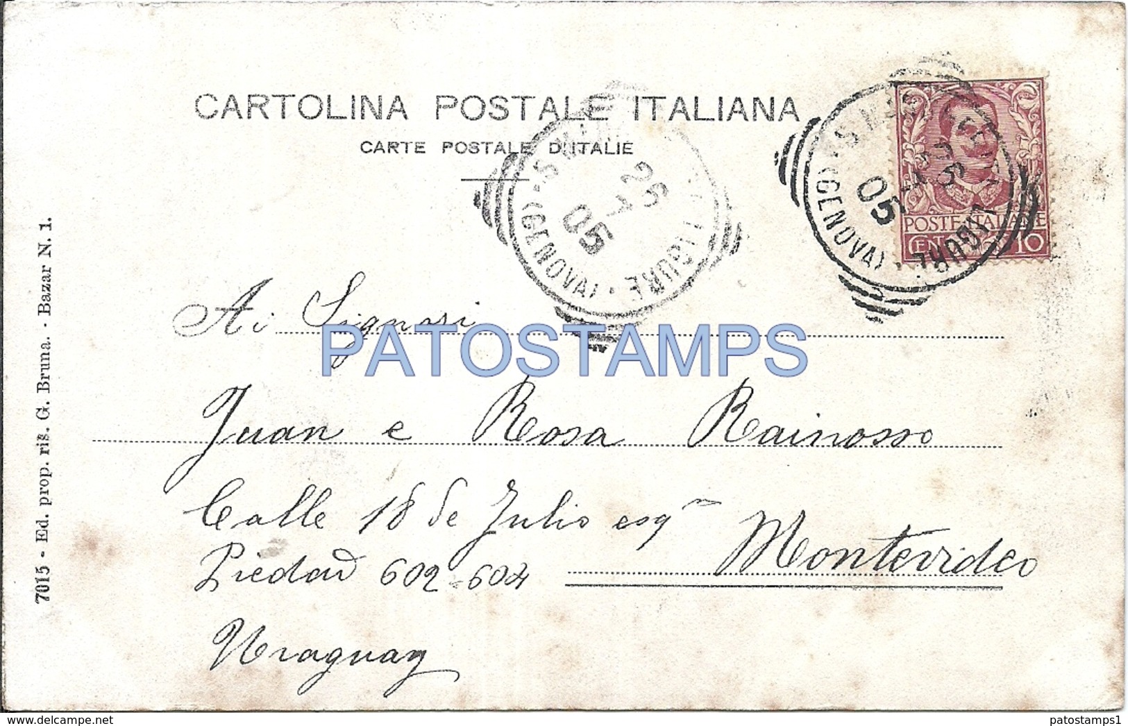 70653 ITALY SANTA MARGHERITA LIGURE GENOVA SQUARE VITTORIO EMANUELE CIRCULATED TO URUGUAY POSTAL POSTCARD - Other & Unclassified