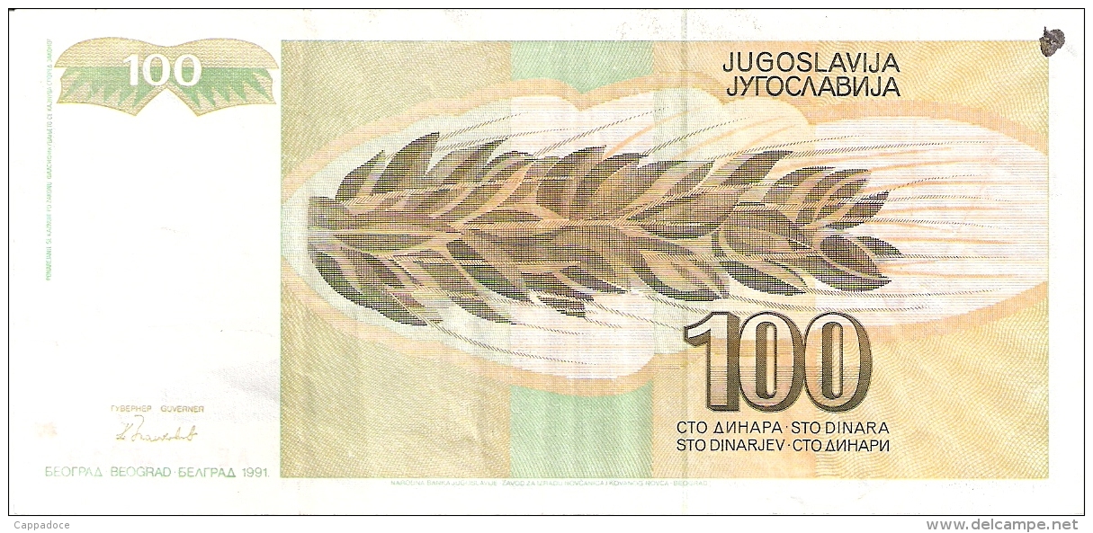 YOUGOSLAVIE   100 Dinara   1991   P. 108 - Yugoslavia