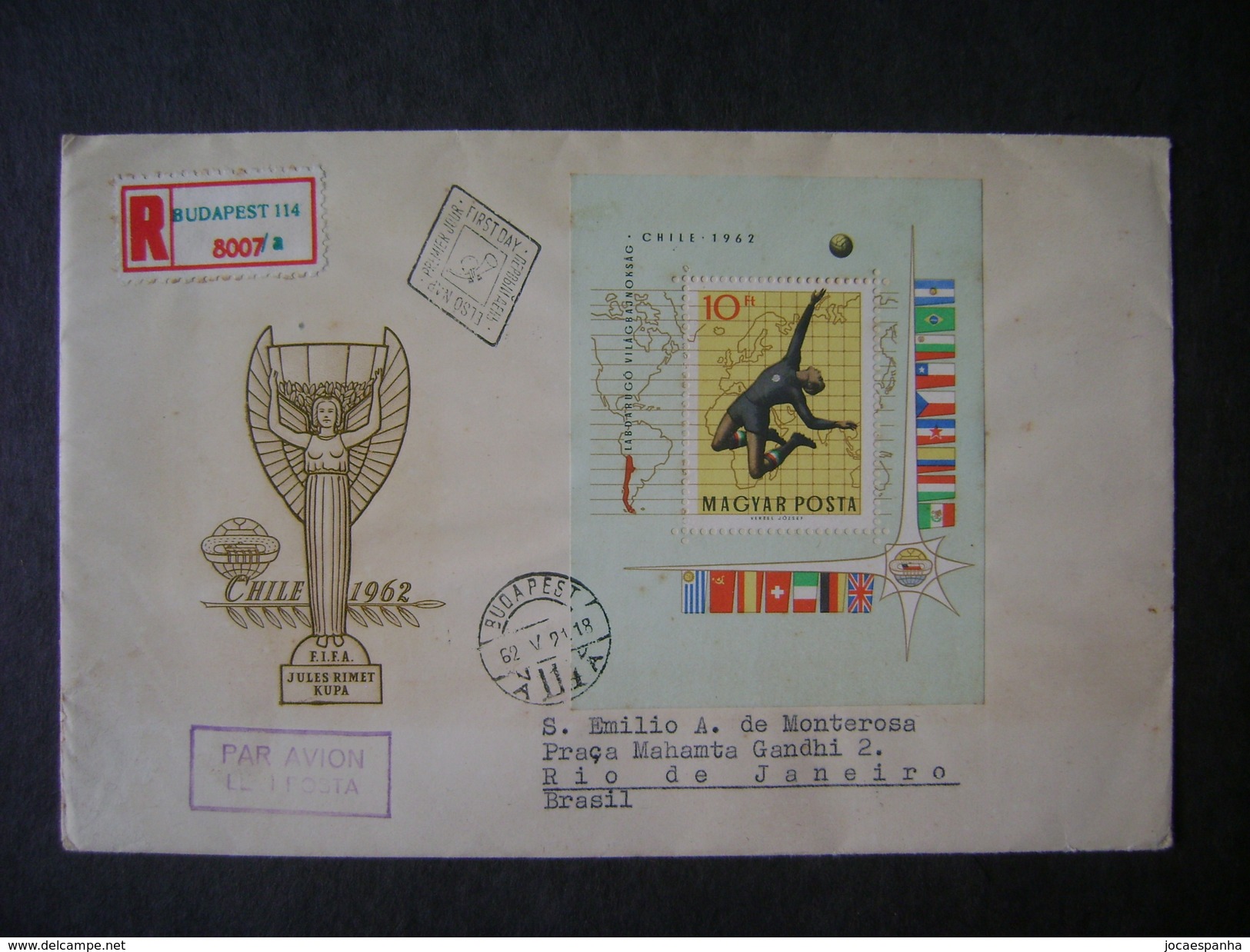 SOCCER WORLD CUP IN CHILE IN 1962 - HUNGARY BLOCK (FDC) SENT TO BRAZIL IN THE STATE - 1962 – Chile