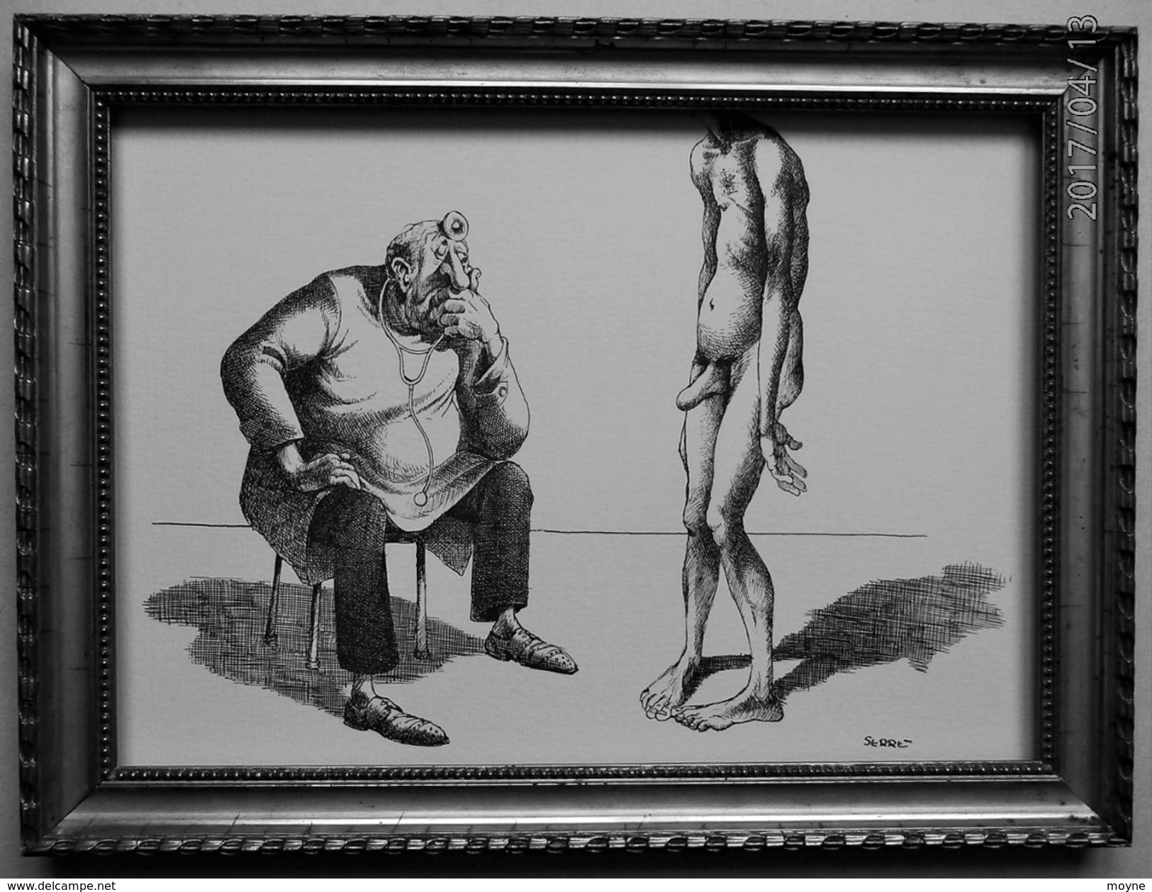 LITHOGRAPHIE- DESSIN   De Claude SERRE - MEDECINE * CHEZ  Le  SEXOLOGUE  * Humour Noir Et Hommes En Blanc   * - Lithographies