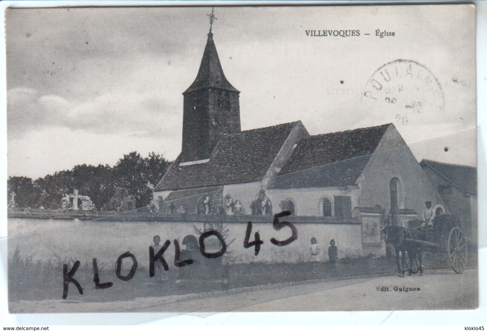 45 VILLEVOQUES - Eglise - Animé Enfant Devant Le Puits Et Paysan Avec Tombereau Chargé De Foin - CPA - Sonstige & Ohne Zuordnung