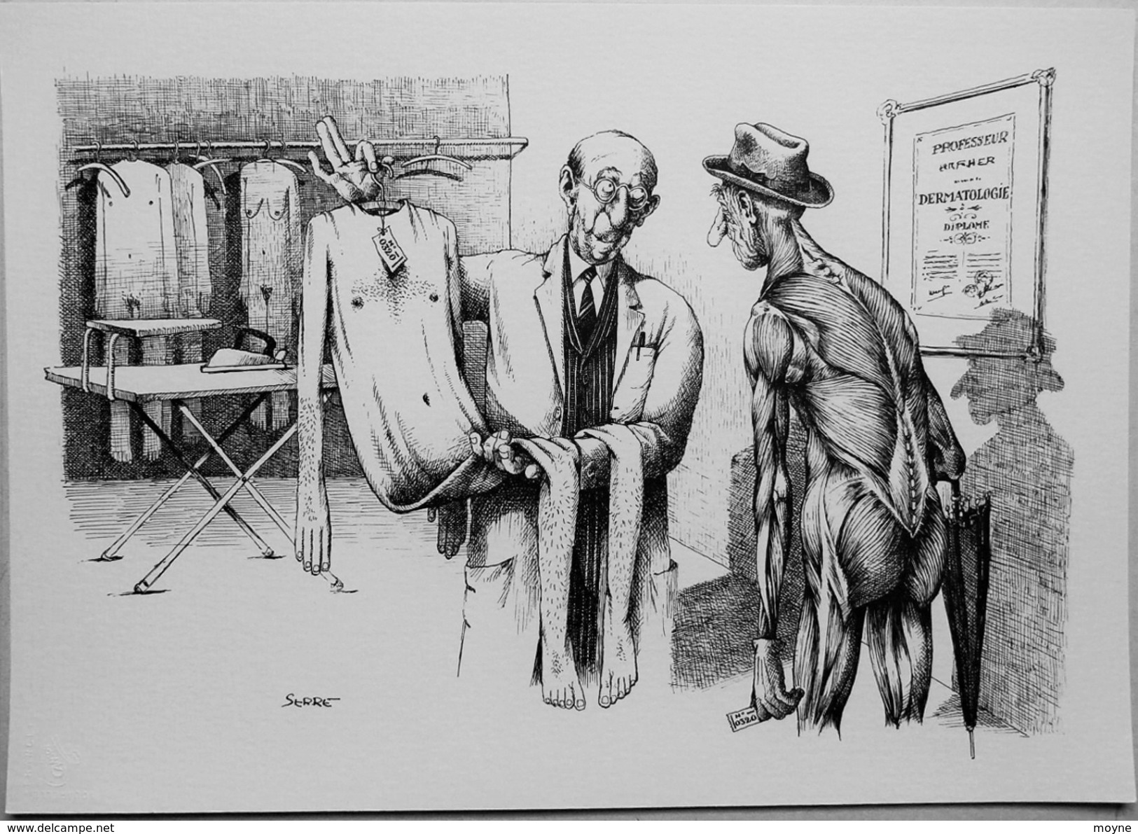 LITHOGRAPHIE- DESSIN   De Claude SERRE - MEDECINE "  LE  DERMATOLOGUE   " Humour Noir Et Hommes En Blanc   *  1 - Litografia