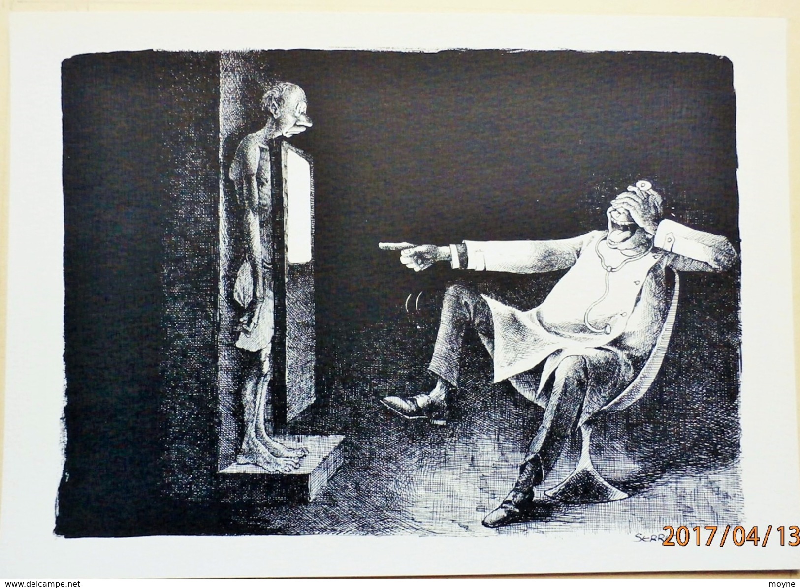 LITHOGRAPHIE- DESSIN   De Claude SERRE - MEDECINE "  A LA RADIOGRAPHIE  1   " Humour Noir Et Hommes En Blanc   * - Lithographies