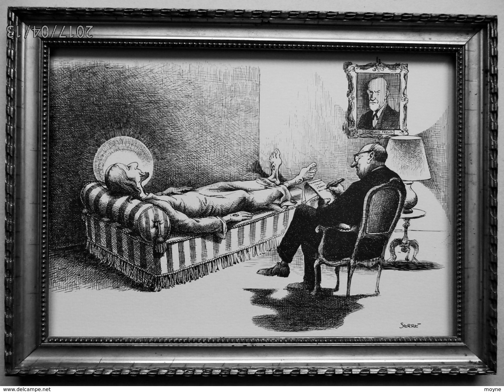 LITHOGRAPHIE- DESSIN   De Claude SERRE - MEDECINE "  CHEZ LE PSYCHIATRE   2   " Humour Noir Et Hommes En Blanc   * - Lithographies