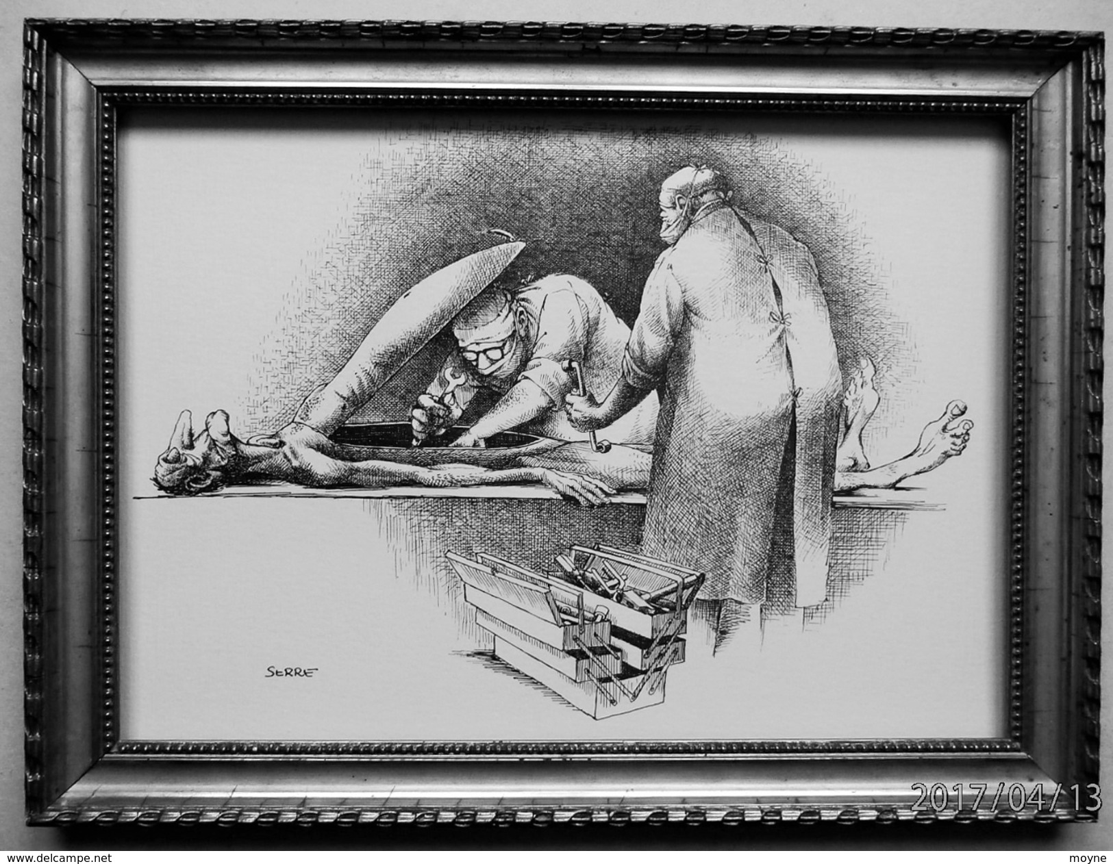 LITHOGRAPHIE- DESSIN   De Claude SERRE - MEDECINE "  CHIRURGIE Sous Le CAPOT ..     " Humour Noir Et Hommes En Blanc   * - Litografia