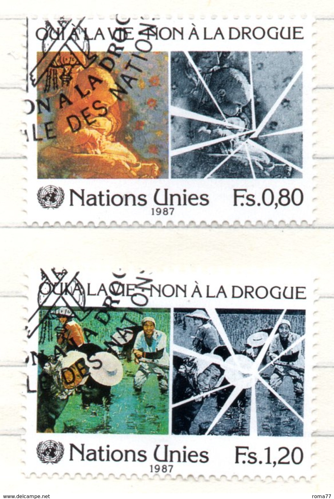 104 - NAZIONI UNITE ONU Ginevra 1987 , Unificato N. 156/157  Usato.  DROGA - Oblitérés