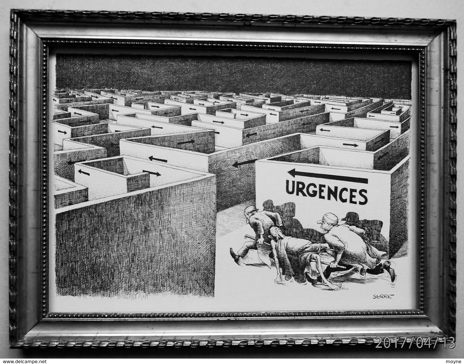 LITHOGRAPHIE- DESSIN   De Claude SERRE - MEDECINE "    LES  URGENCES ...S.V..P.     " Humour Noir Et Hommes En Blanc   * - Litografia