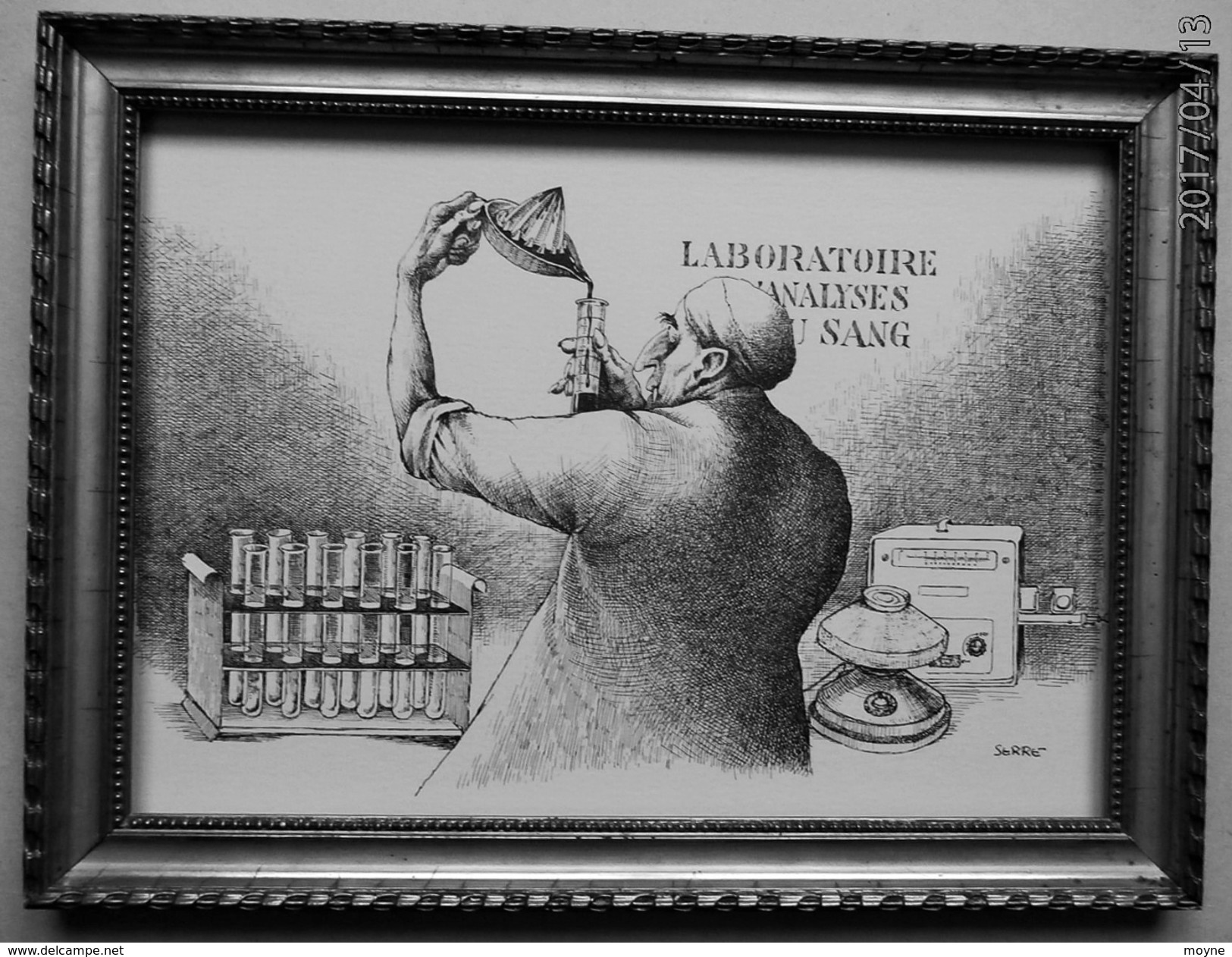 LITHOGRAPHIE- DESSIN   De Claude SERRE - MEDECINE " LABORATOIRE D'ANALYSES  " Humour Noir Et Hommes En Blanc   * - Lithographies