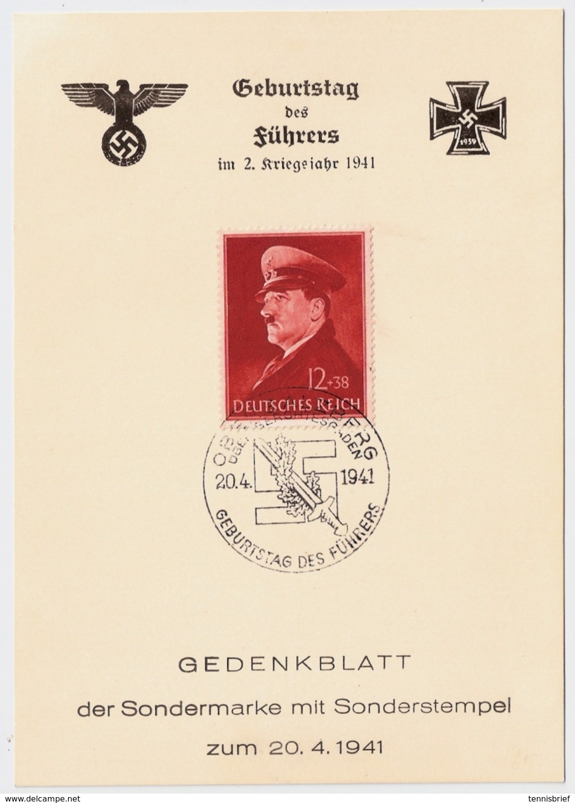 1941, Führer - Geburtstag - Gedenk - Blatt ,  #7913 - Briefe U. Dokumente