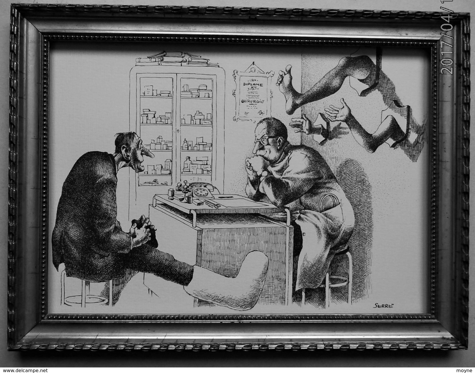 LITHOGRAPHIE- DESSIN   De Claude SERRE - MEDECINE " CHIRURGIE  ORTHOPEDIQUE ..2..  " Humour Noir Et Hommes En Blanc   * - Lithographies