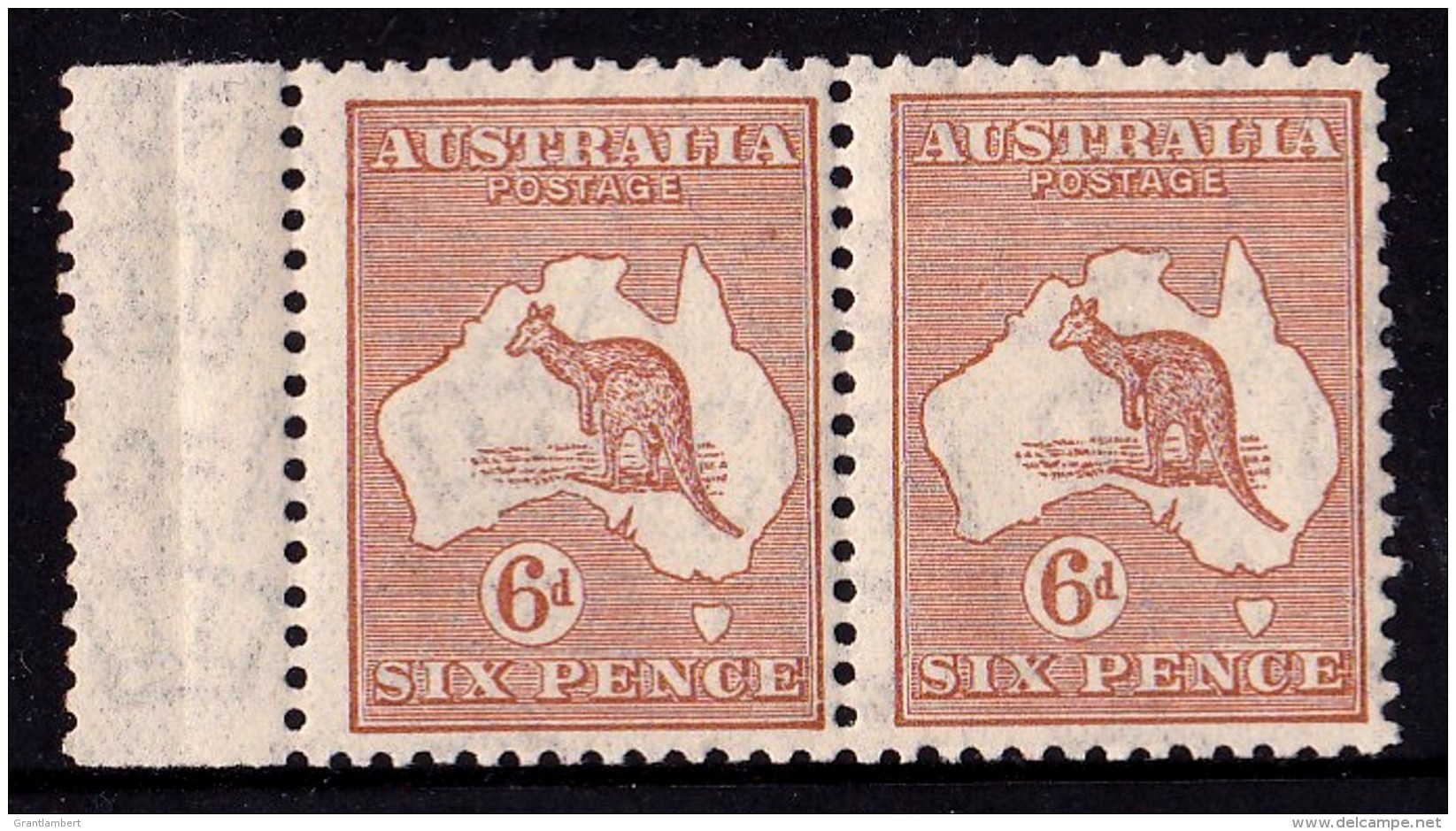 Australia 1932 Kangaroo 6d Chestnut C Of A Watermark MNH Marginal Pair - Neufs